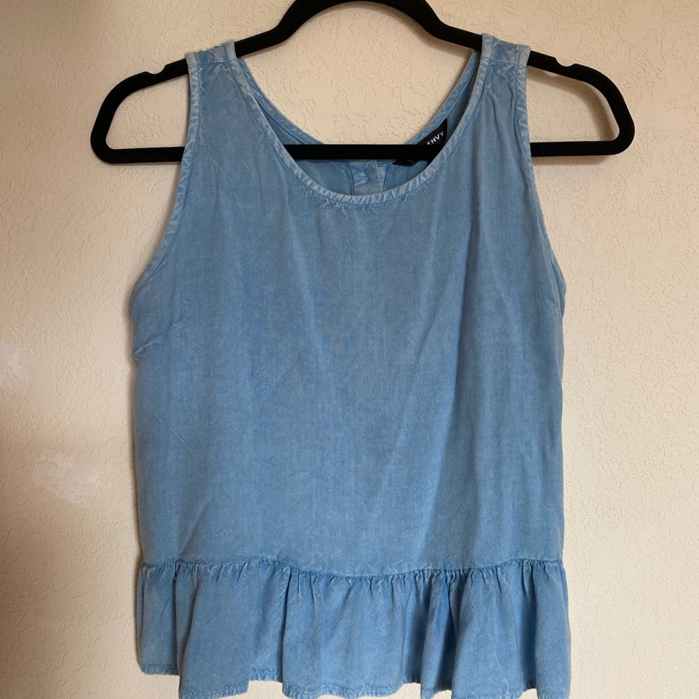 Style Envy | Chambray ruffle boxy top